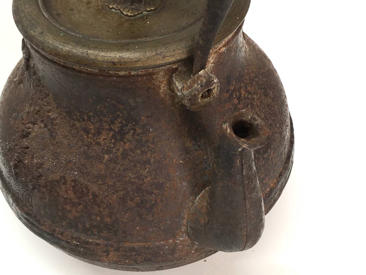 Y3) редкий весна .. большой ... структура большой .. печать металлический чайник старый металлический медь крышка чайная посуда антиквариат 