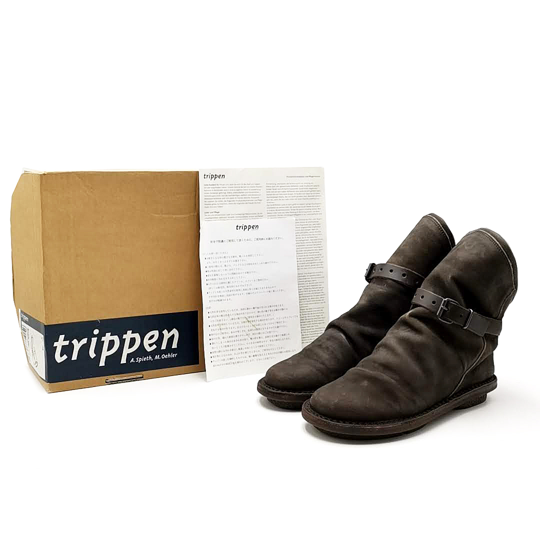 送料無料 トリッペン trippen ショートブーツ 靴 ボム ヌバック レザー 38 25cm相当 ダークブラウン レディース_画像1