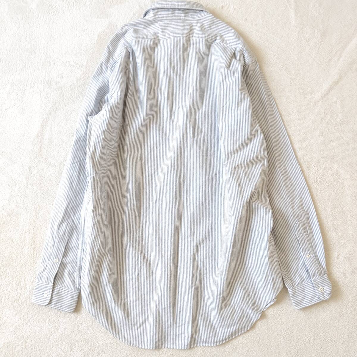 T667 極美品 ポロラルフローレン ストライプコットンシャツ POLO RALPH LAUREN ホワイト×ブルー サイズL メンズ 綿100% 羽織り 長袖の画像5