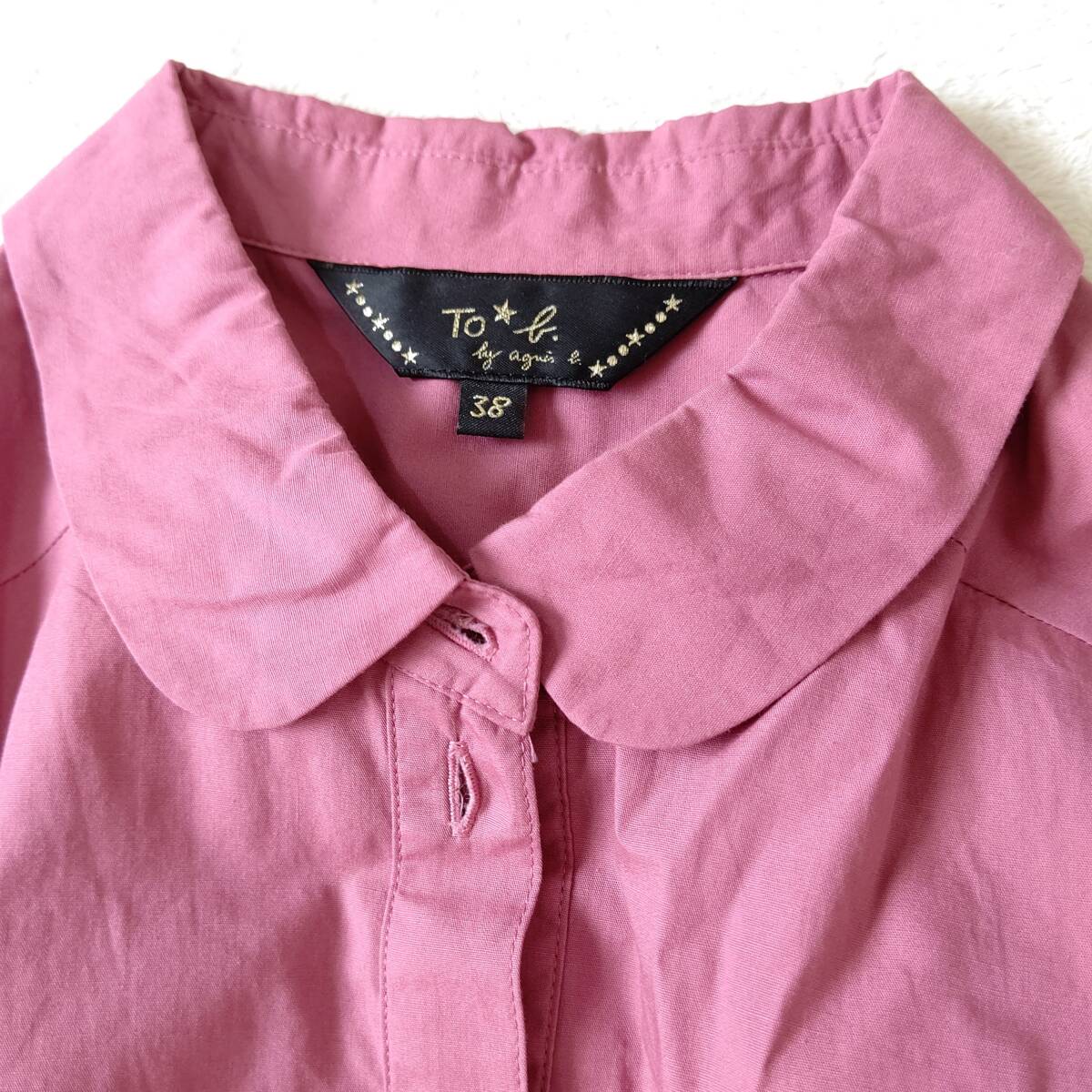 T681 ultimate beautiful goods toe Be bai Agnes B French sleeve shirt One-piece To b. by agns b. pink size 38 lady's cotton 100%