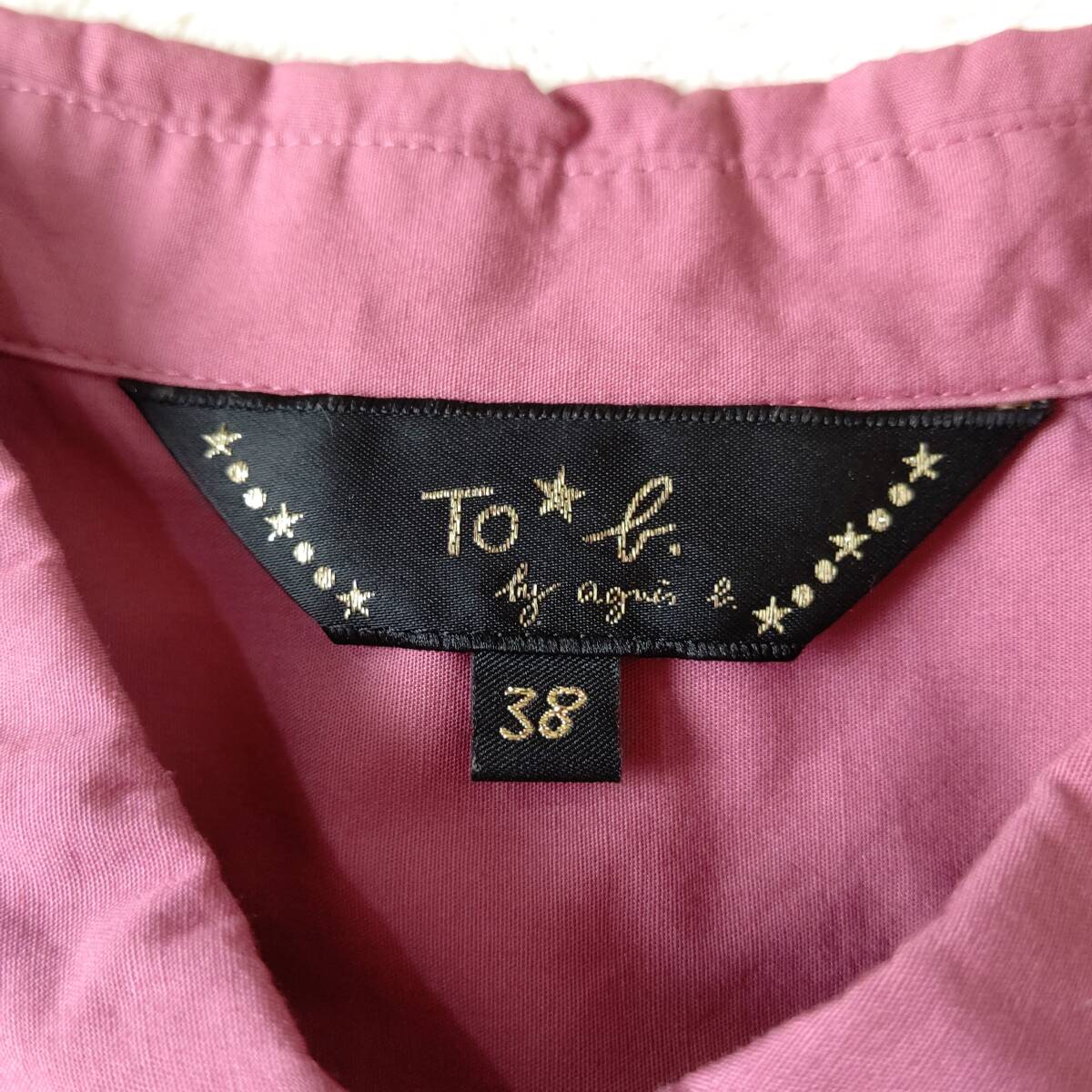 T681 ultimate beautiful goods toe Be bai Agnes B French sleeve shirt One-piece To b. by agns b. pink size 38 lady's cotton 100%