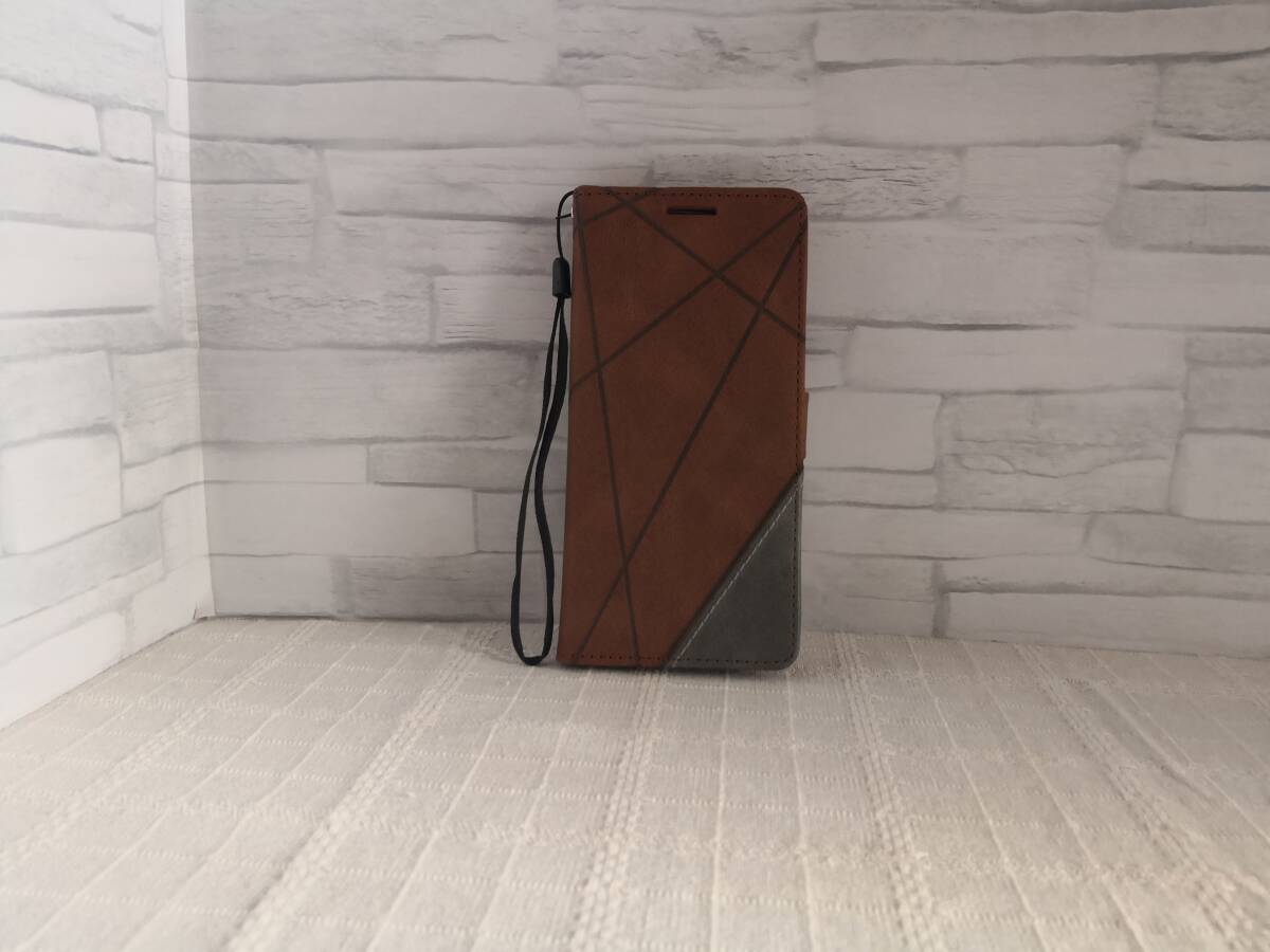 iPhone 12 Brown notebook type leather case card pocket 3 step inside pocket with strap (.. pattern )