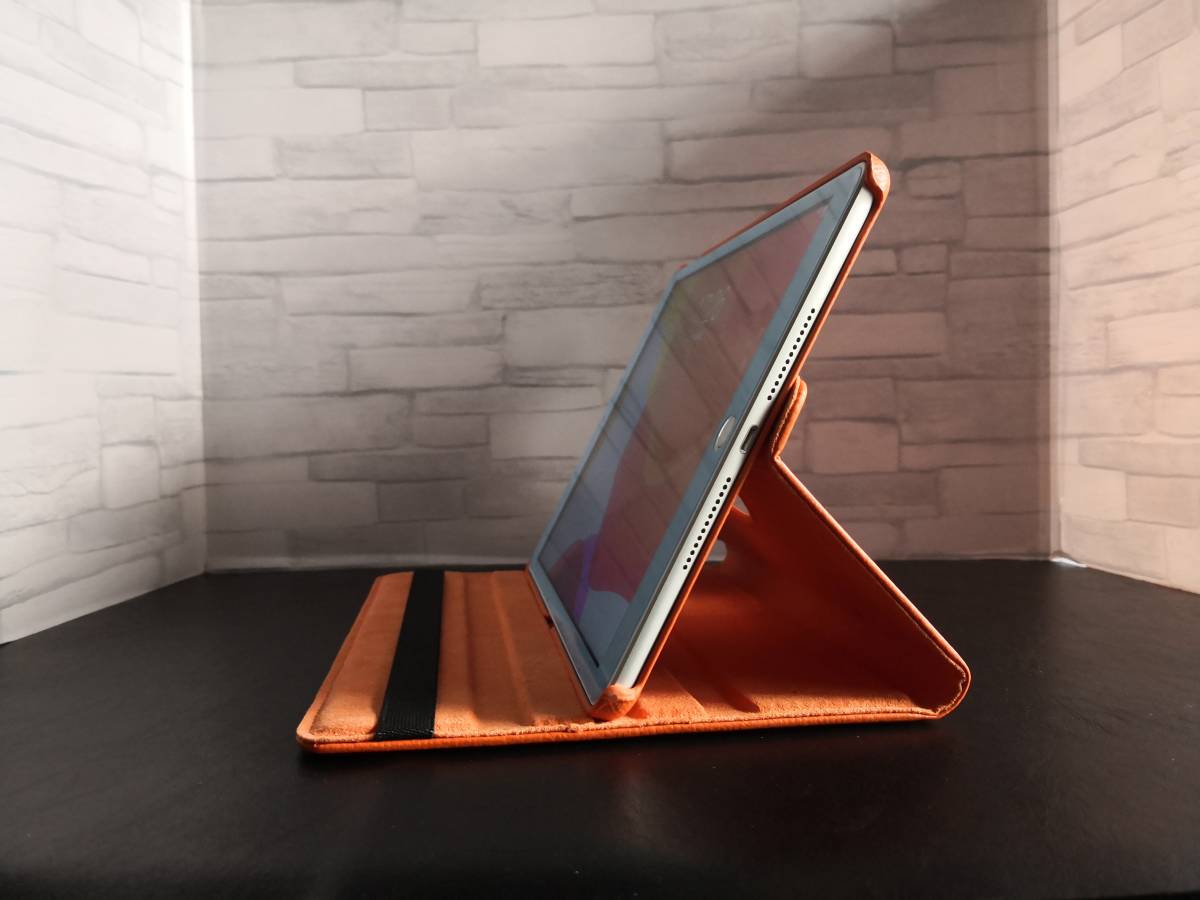 iPad 9世代/8世代/7世代 10.2インチ共用 オレンジ レザーケース 360度回転機能,スタンド機能、オートスリープ機能付き の画像3