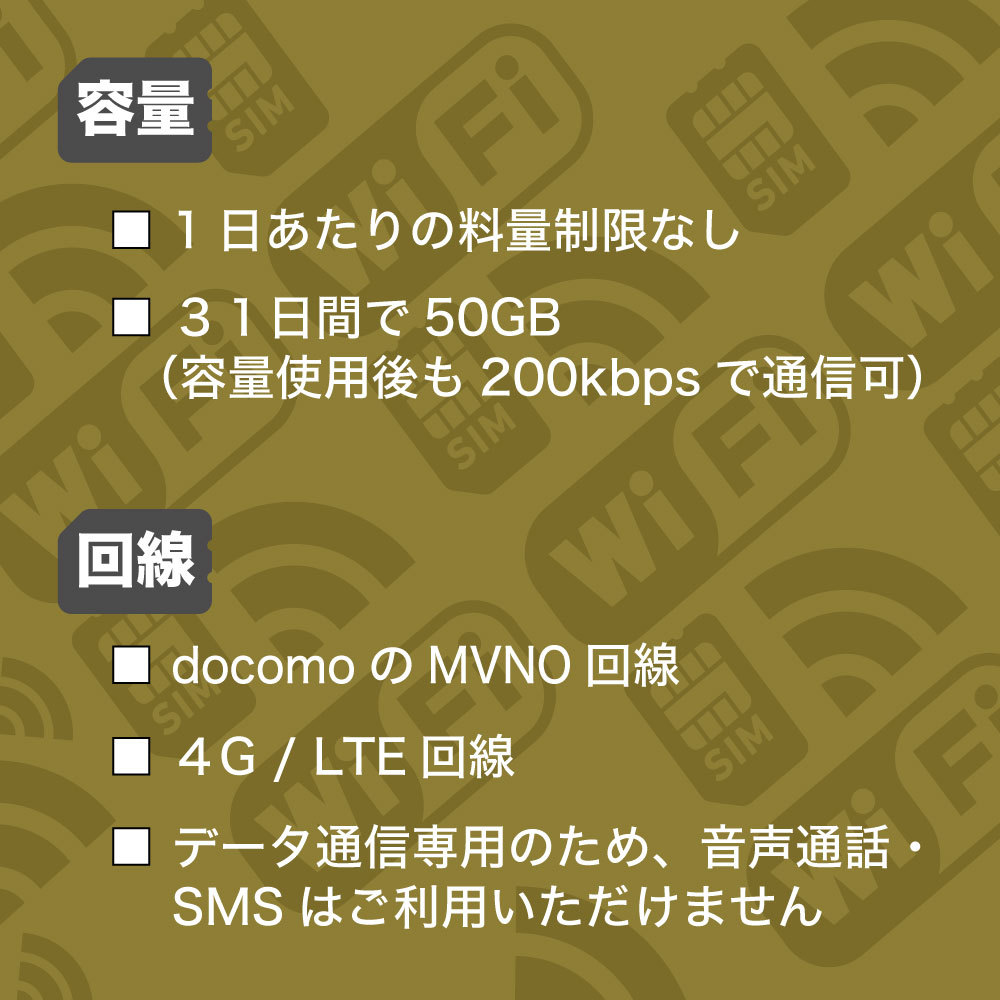 (50GB 31日間) (docomo回線) データ通信専用プリペイドSIM（規定容量使用後も期間中は低速でご利用可）の画像2