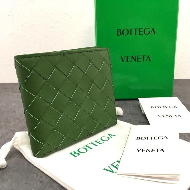 ☆送料無料☆ 未使用品 BOTTEGAVENETA 札入れ カーフスキン グリーン 箱付き 63_画像1