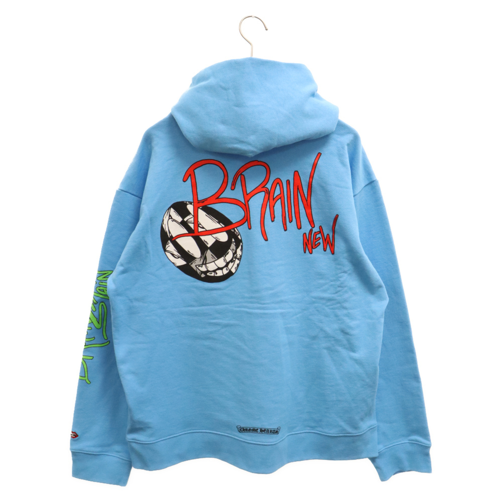 クロムハーツ×MATTY BOY BRAIN NEW HOODIE マッティボーイ ブレインニュー プリントフーディー プルオーバーパーカー ブルー_画像1