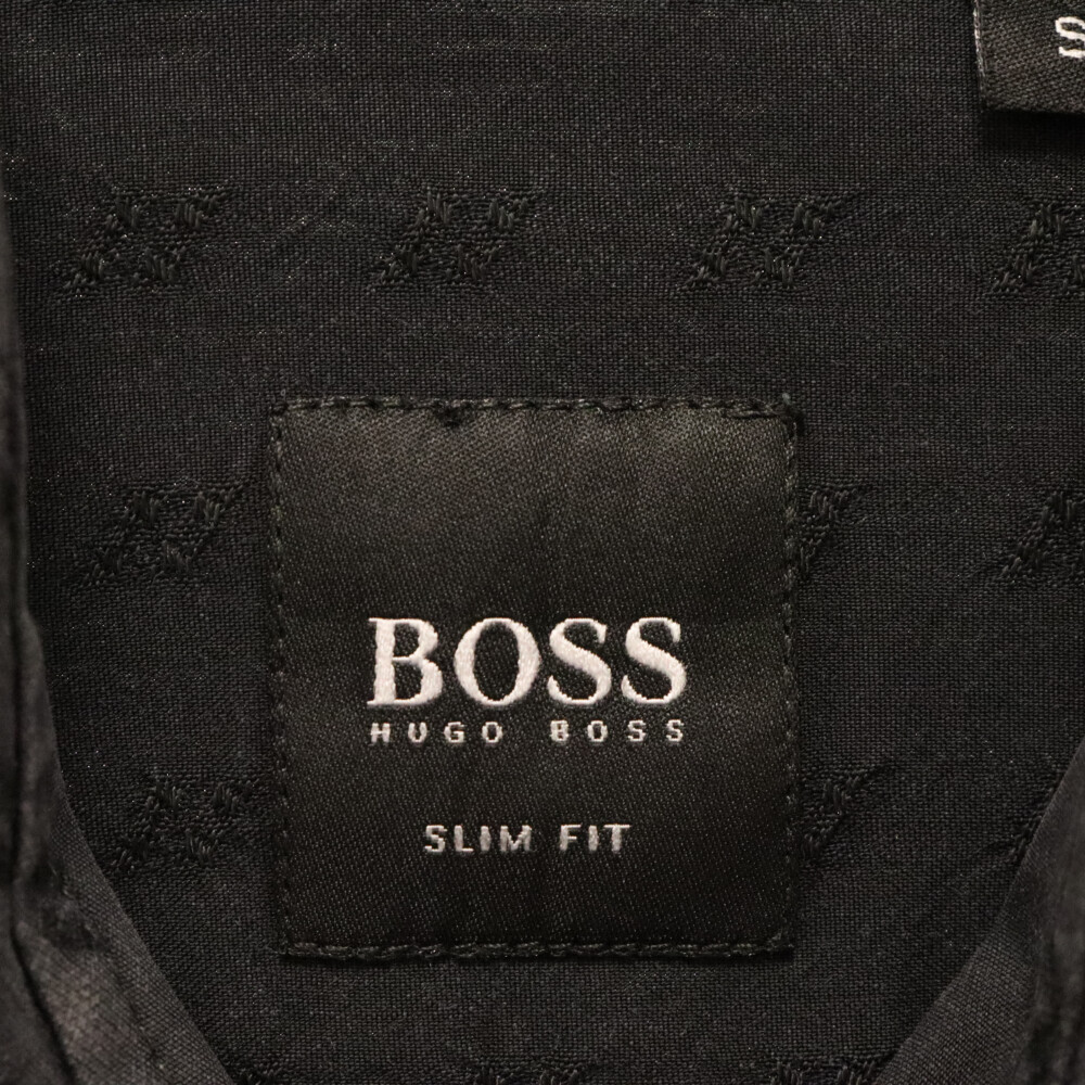 HUGO BOSS ヒューゴボス スリムフィット 総柄 開襟長袖シャツ ブラック_画像3