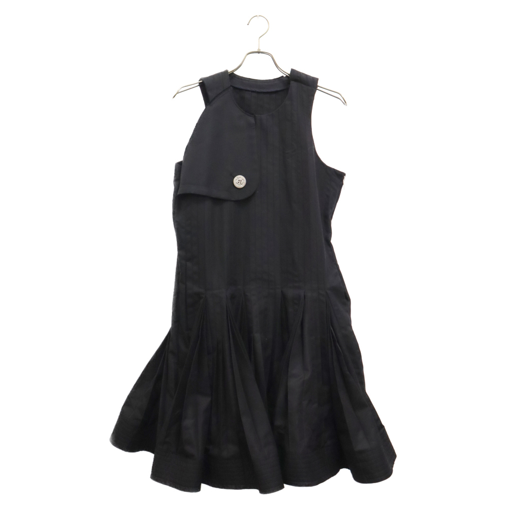 Sacai サカイ 23SS Cotton Gabardine Dress コットンギャバジンドレス ノースリーブワンピース ブラック レディース 23‐06601_画像1