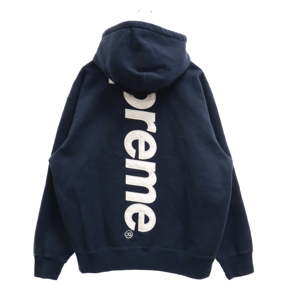 SUPREME シュプリーム 22AW Satin Applique Hooded Sweatshirt サテンアップリケロゴプルオーバーパーカー ネイビー_画像1