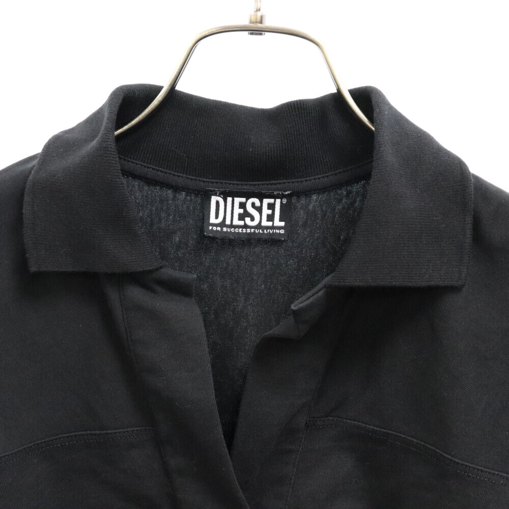 DIESEL ディーゼル ロゴ刺繍 クロップド 半袖ポロシャツ ブラック レディース_画像3