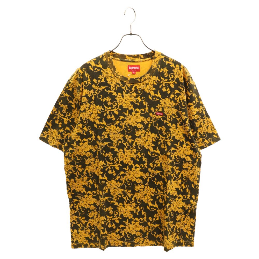 SUPREME シュプリーム 20SS flower small box logo tee 総柄 花柄 フラワースモールボックスロゴ イエロー クルーネック半袖Tシャツ_画像1