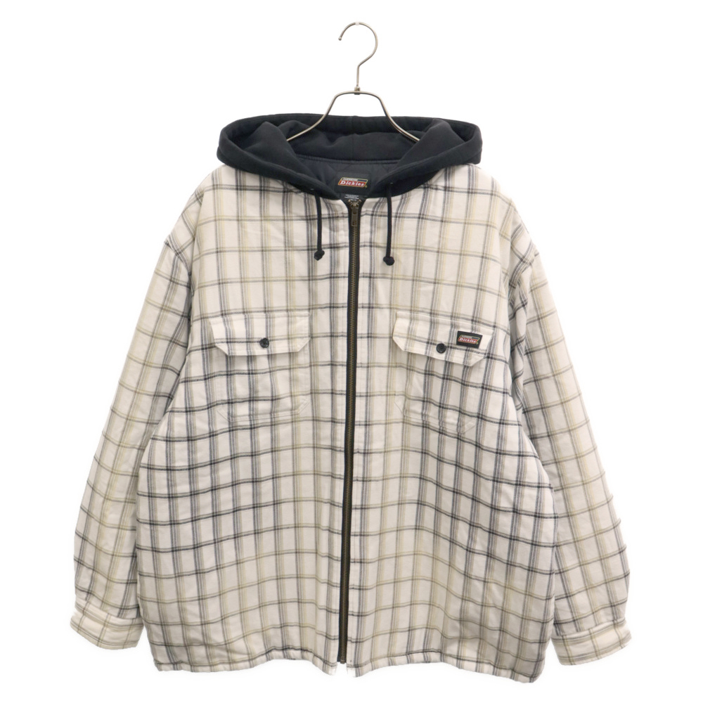 シュプリーム 23AW×Dickies Plaid Hooded Zip Up Shirt プレードフーデッドジップアップシャツ チェックシャツジャケット ホワイト_画像1