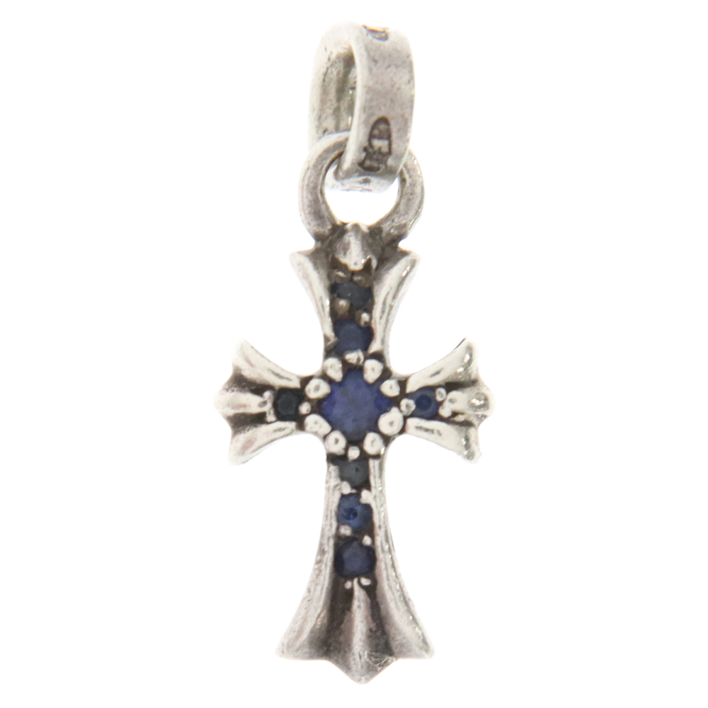 CHROME HEARTS クロムハーツ CRS BBYFAT P/SAP/ベイビーファットクロスチャーム PAVE パヴェサファイア ネックレストップ シルバー/ブルー