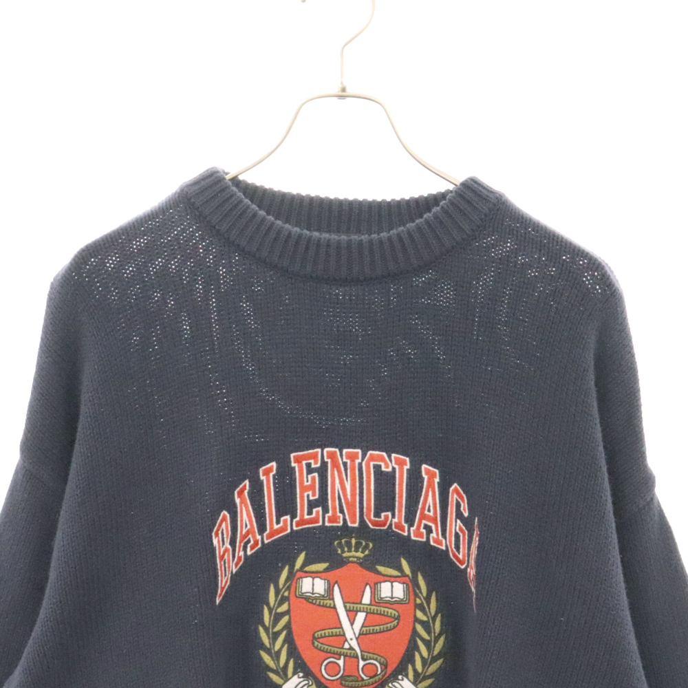 BALENCIAGA バレンシアガ 21AW College Logo Ribbed Hem Knit Sweater カレッジ ロゴ リブ ヘム ニットセーター 675267 T3217 ネイビー_画像3