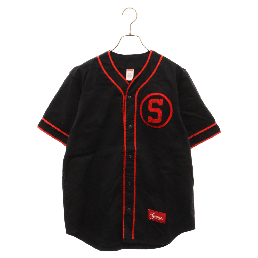 SUPREME シュプリーム 13AW Baseball Shirt ベースボールシャツ ロゴワッペン 半袖シャツ ブラック_画像1