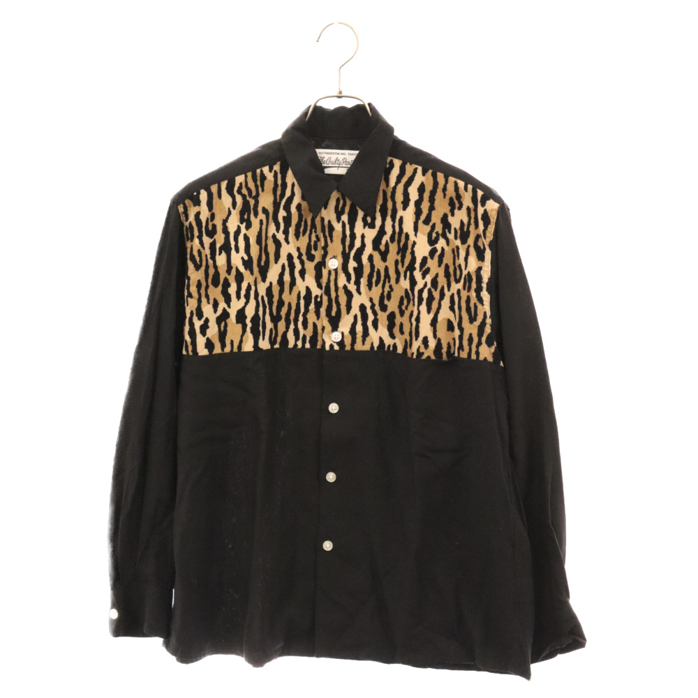 WACKO MARIA ワコマリア TWO-TONE 50'S SHIRT ツートーン フィフティーズ長袖シャツ アロハシャツ レオパード ベージュ/ブラック_画像1