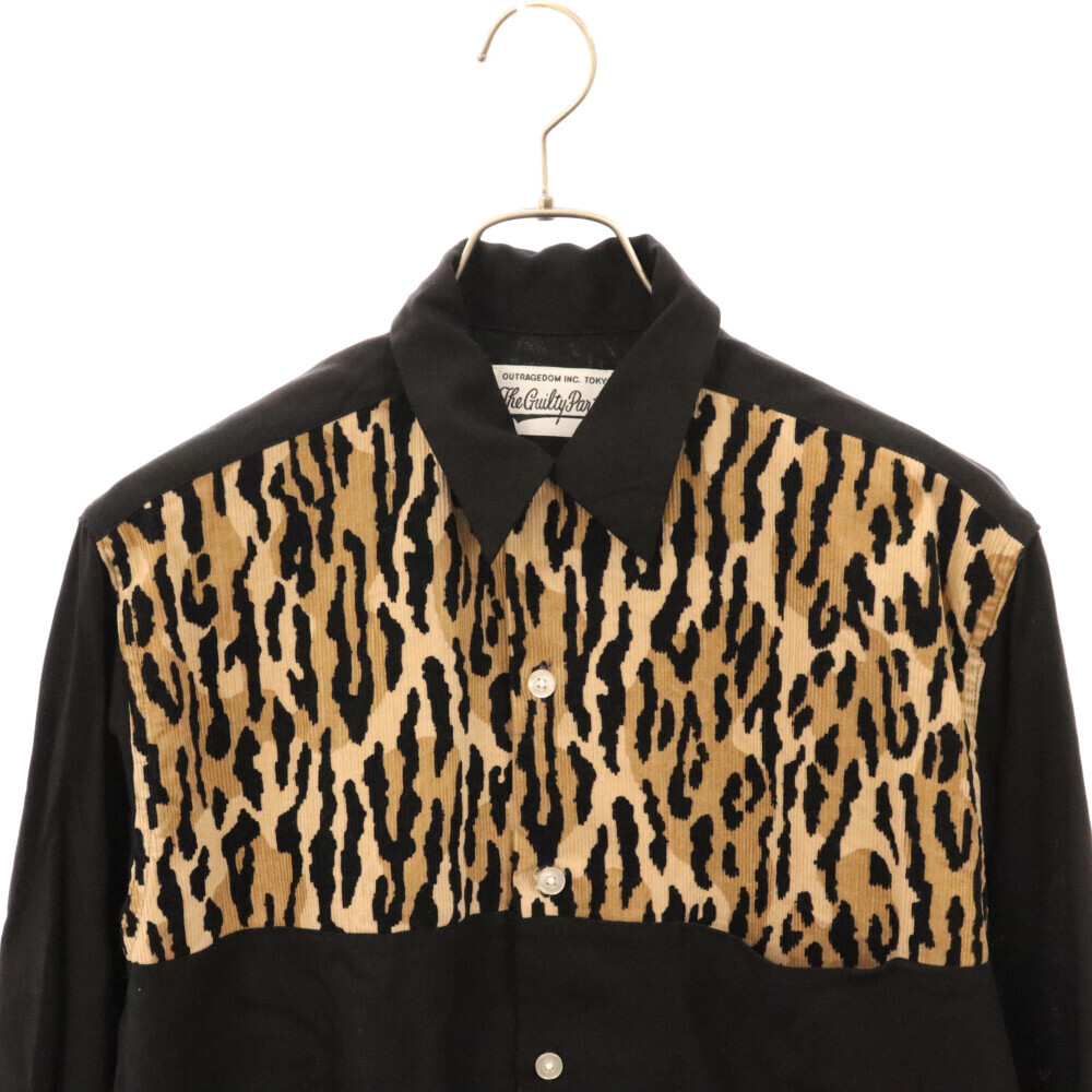 WACKO MARIA ワコマリア TWO-TONE 50'S SHIRT ツートーン フィフティーズ長袖シャツ アロハシャツ レオパード ベージュ/ブラック_画像5