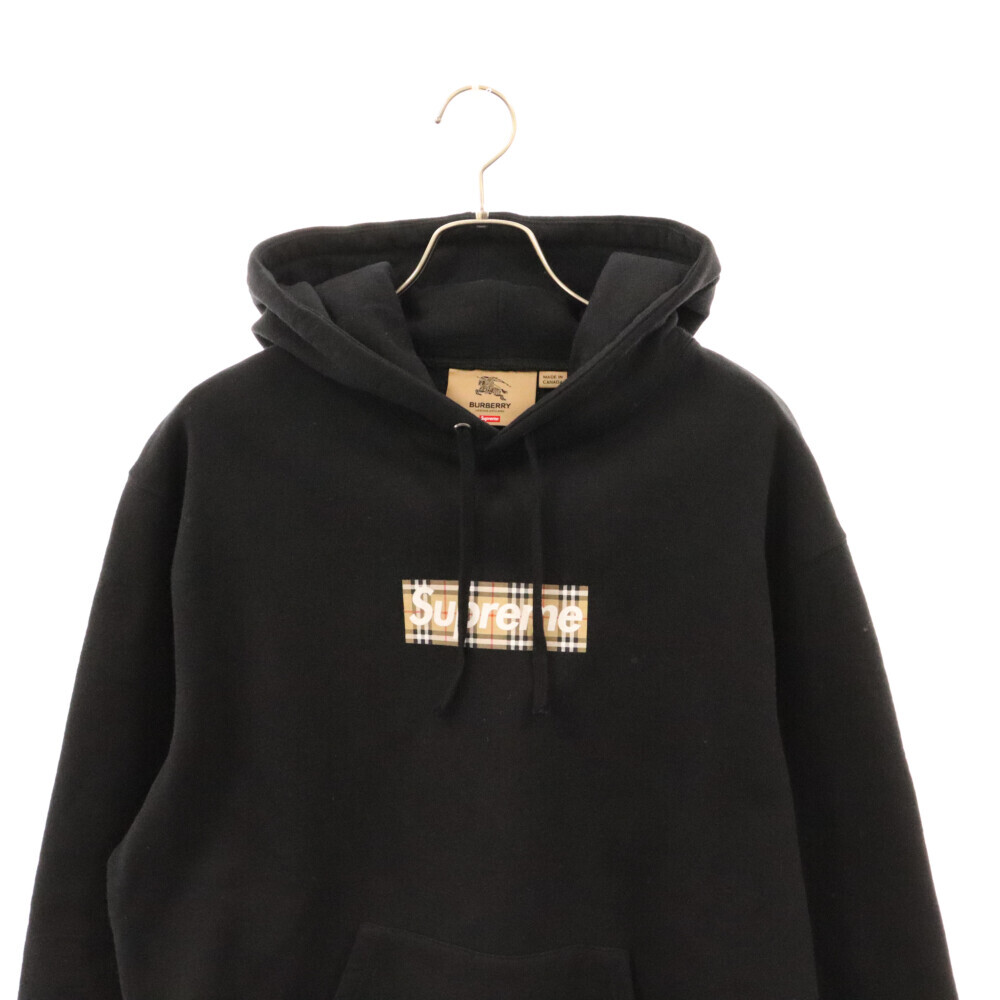 SUPREME シュプリーム 22SS×Burberry Box Logo Hooded Sweatshirt バーバリー ボックスロゴフーディ プルオーバーパーカー ブラック_画像3