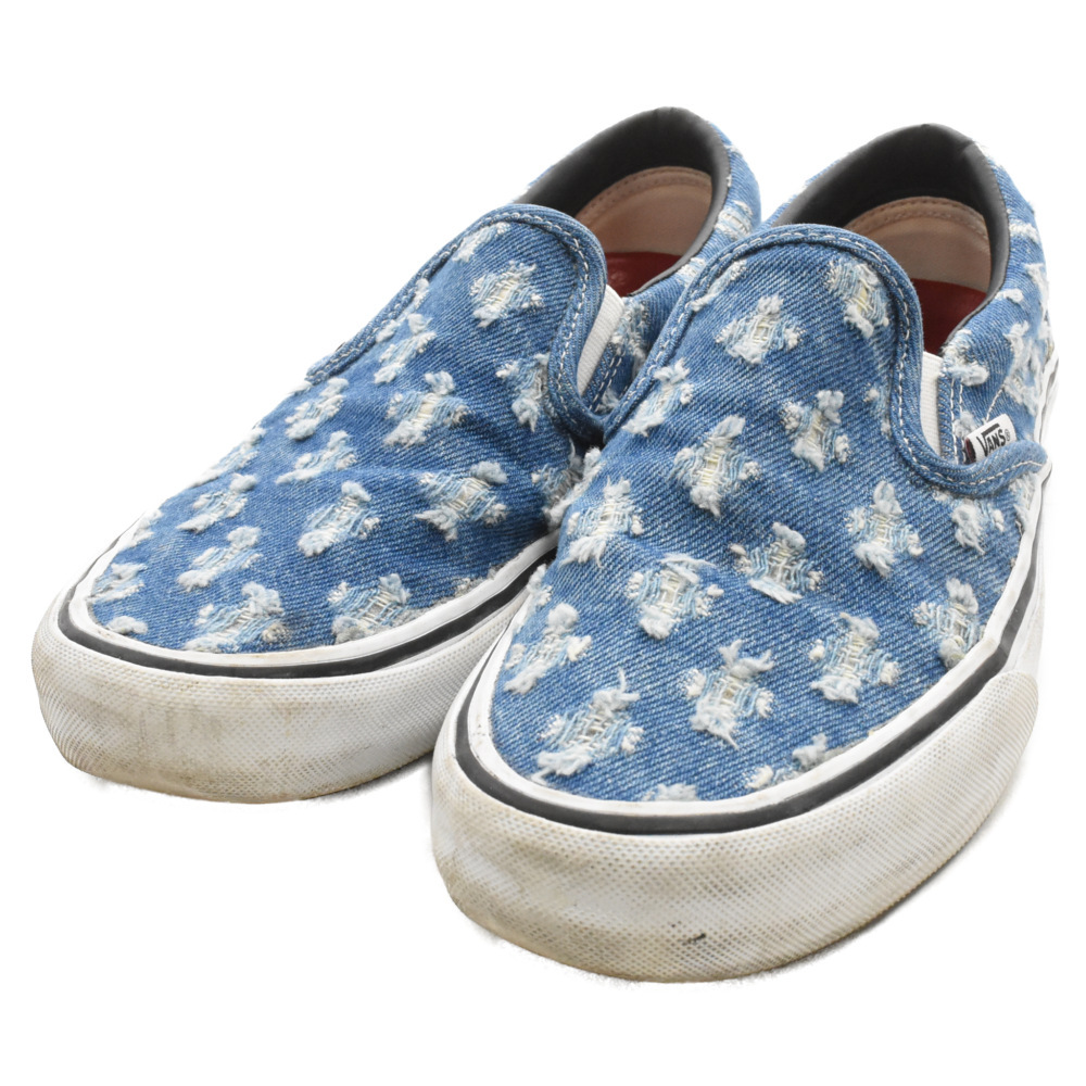 VANS ヴァンズ 20SS×シュプリームコラボ デニムホールパンチデニムスリッポン ローカットスニーカー インディゴ_画像3