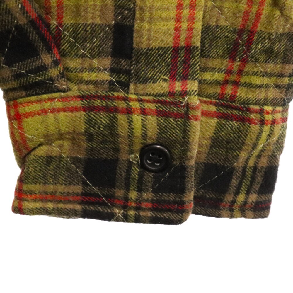 SUPREME シュプリーム 21AW Quilted Plaid Flannel Shirt ロゴ刺繍 キルティング フランネル チェック 長袖シャツ オリーブ_画像4