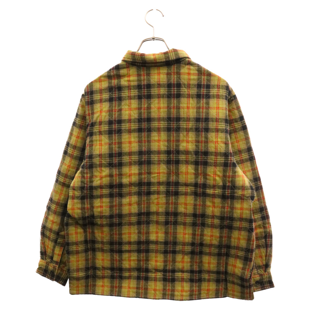 SUPREME シュプリーム 21AW Quilted Plaid Flannel Shirt ロゴ刺繍 キルティング フランネル チェック 長袖シャツ オリーブ_画像2