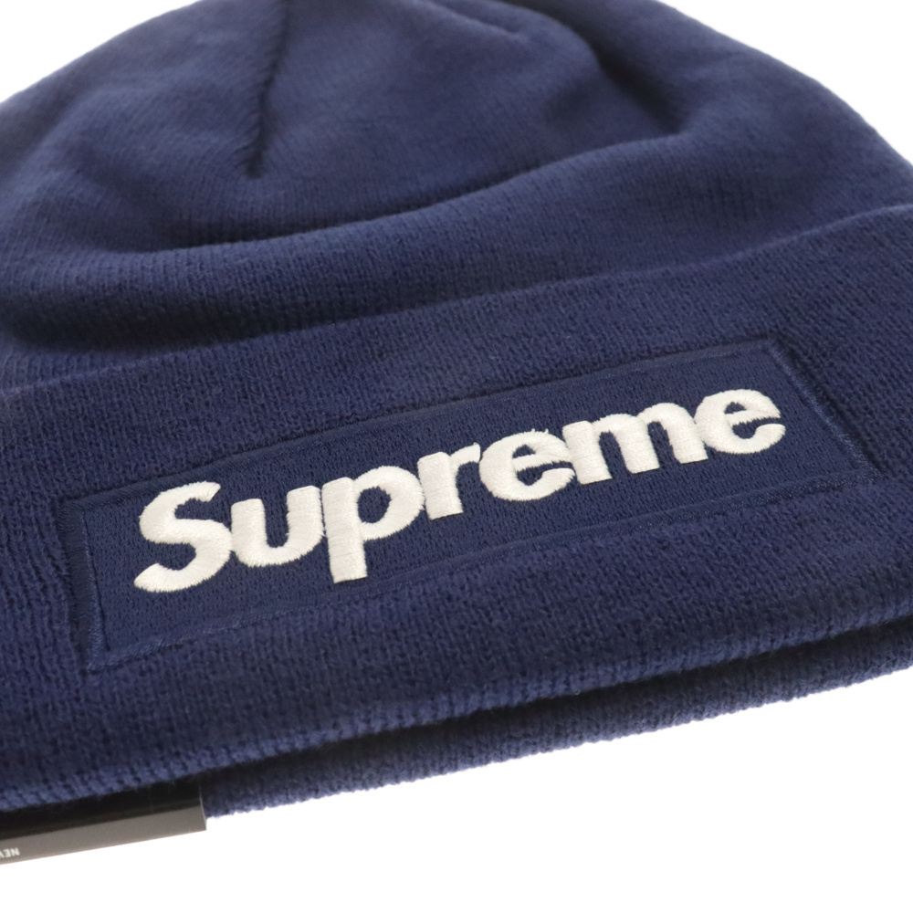 SUPREME シュプリーム 21AW×New Era Box Logo Beanie ニューエラ ボックスロゴ刺繍 アクリルニットビーニー ニットキャップ 帽子 ネイビー_画像5