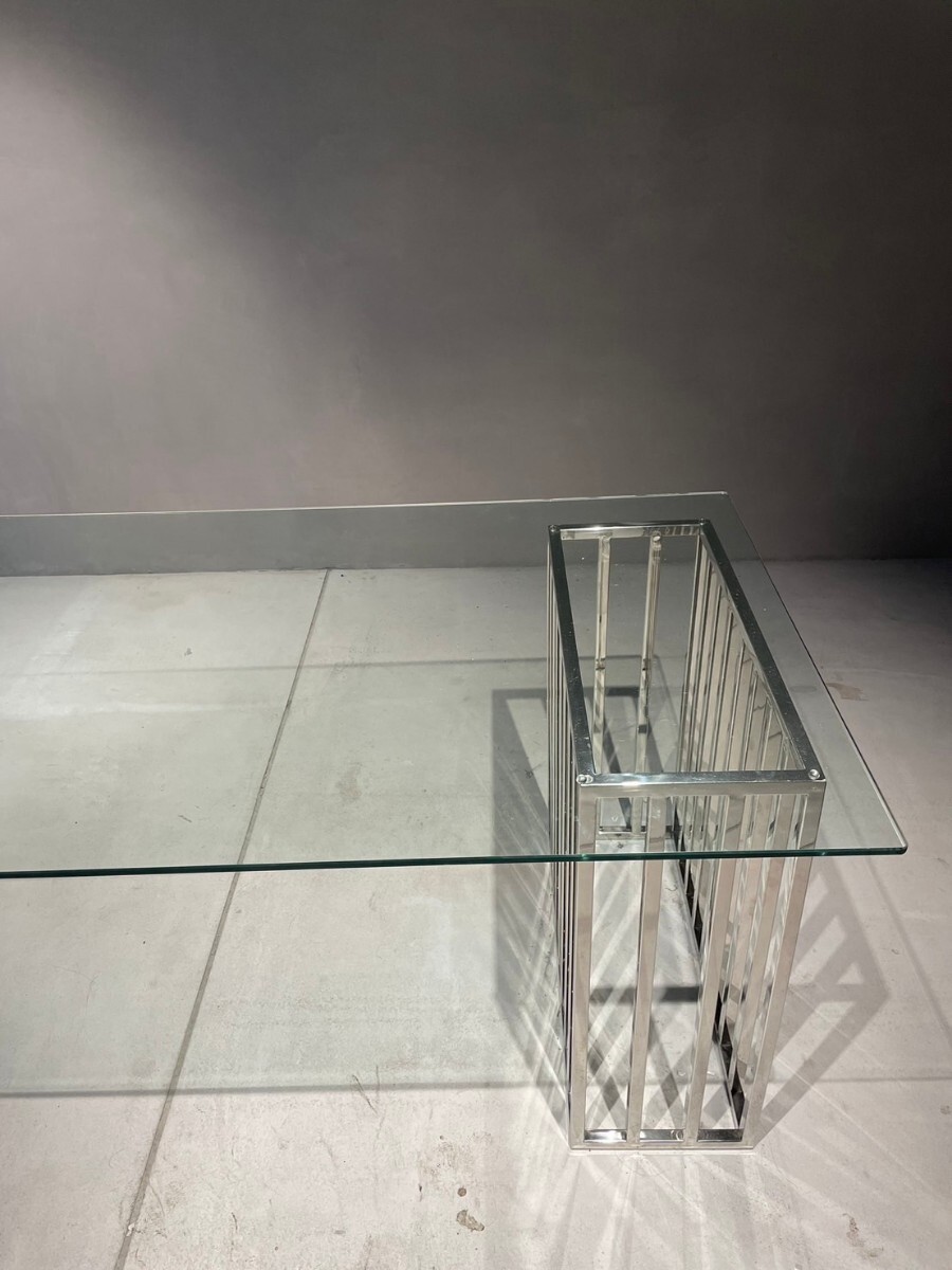 引取り限定 ダイニングテーブル 幅200cm ガラステーブル ガラス天板 クリスタル テーブル ステンレス脚 食卓テーブル レジーナ シルバーの画像4
