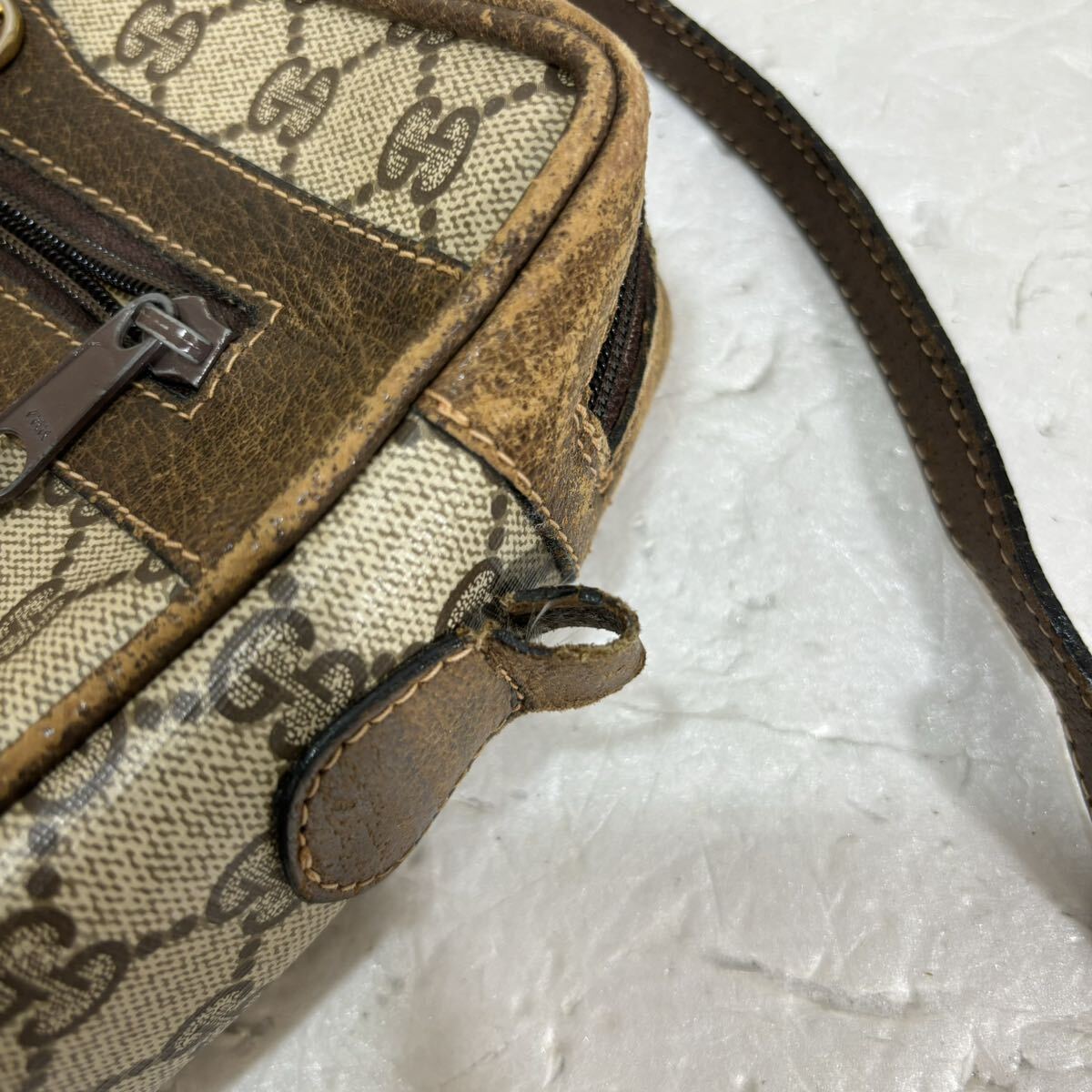 [KK2890]1円スタート！GUCCI GGモノグラム キャンバスショルダーバッグ シェリーライン ウェブ レザー オールドグッチ _画像6