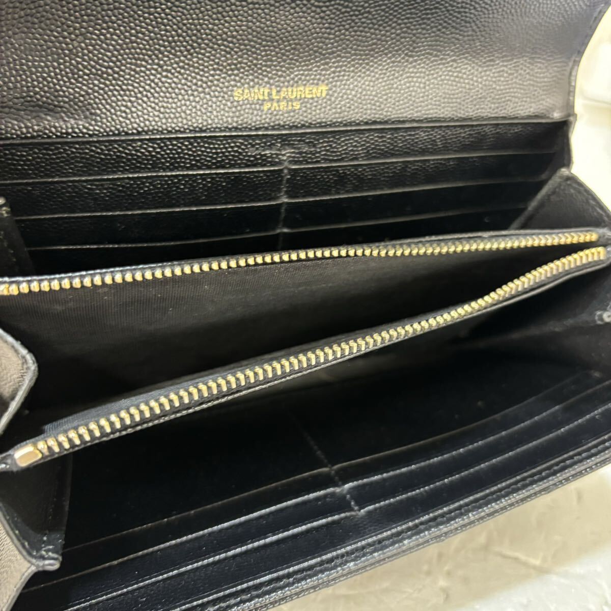 [k2829]1円スタート！YVES SAINT LAURENT 黒 レザー長財布 イヴサンローラン Vステッチ の画像6