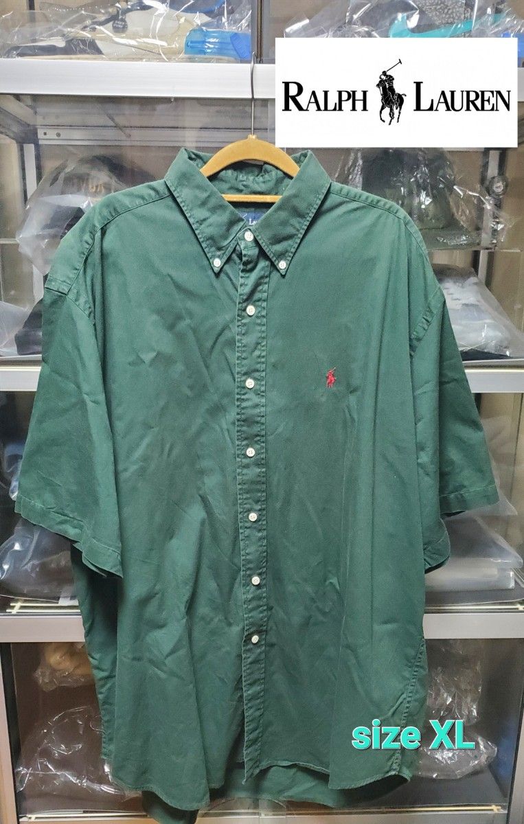 ラルフローレン Ralph Lauren 半袖BDシャツ 濃グリーン sizeXL