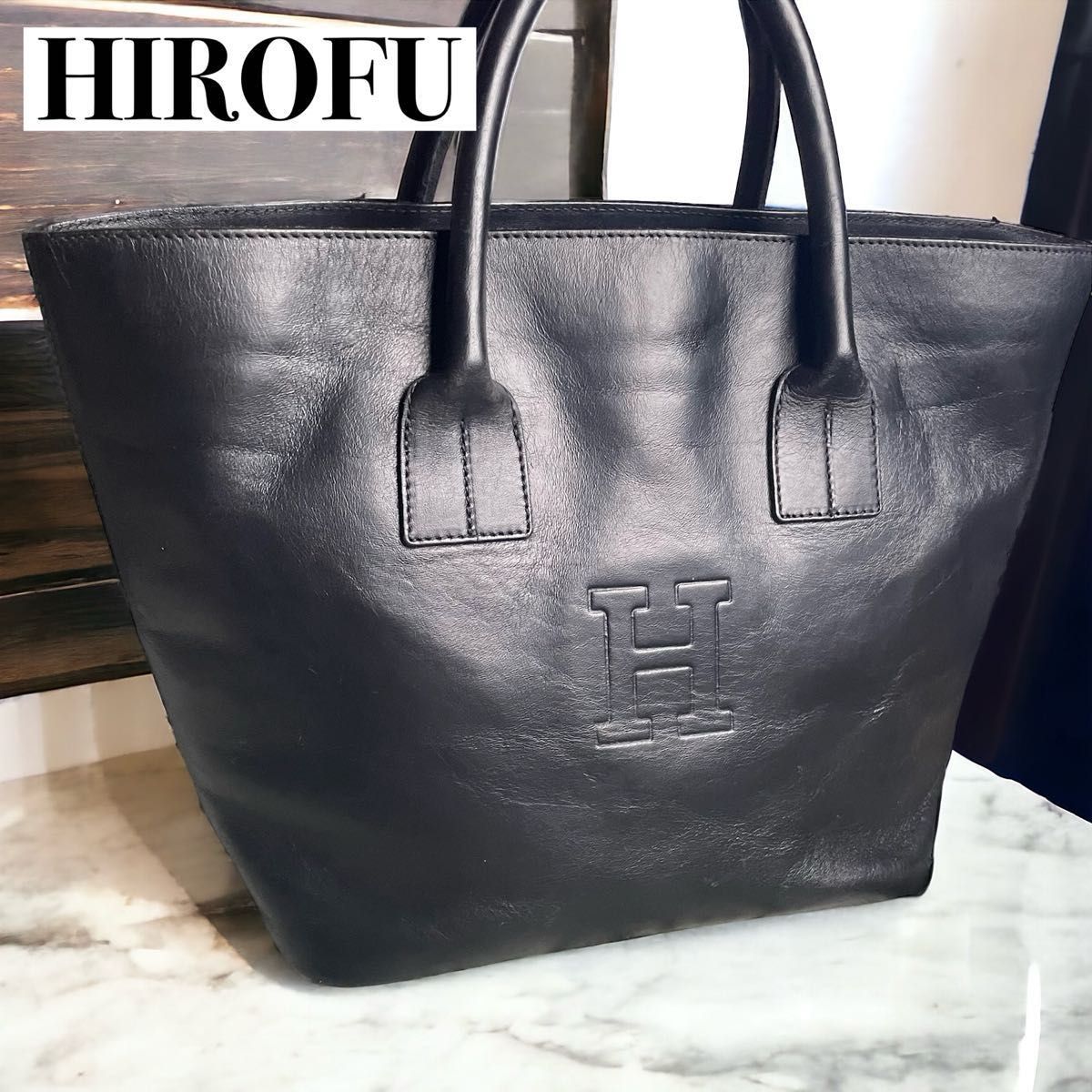 HIROFU ヒロフ トートバッグ ハンドバッグ レザー 本革 ブラック 黒 Hロゴ 