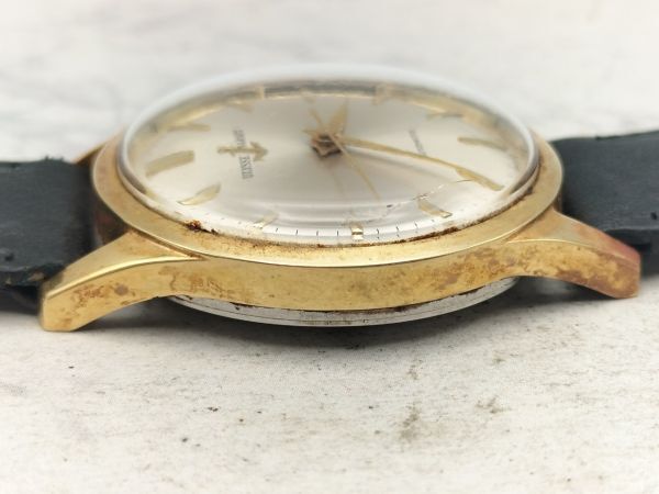 C84 1円～ 稼動品 ユリスナルダン ULYSSE NARDIN 自動巻き シルバー文字盤 腕時計 ゴールドカラー メンズ 社外革ベルトの画像5