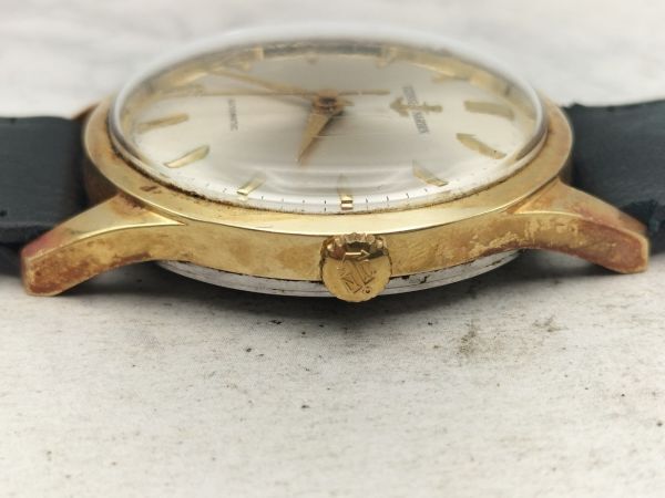 C84 1円～ 稼動品 ユリスナルダン ULYSSE NARDIN 自動巻き シルバー文字盤 腕時計 ゴールドカラー メンズ 社外革ベルトの画像4