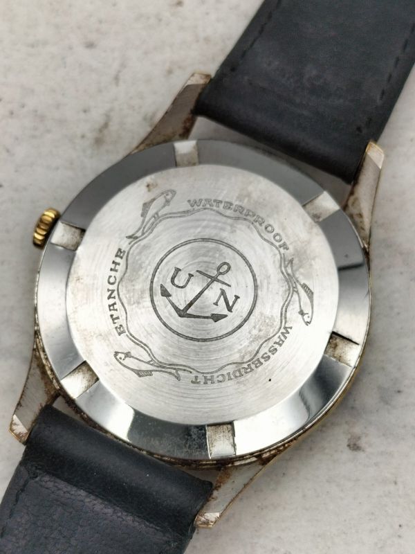 C84 1円～ 稼動品 ユリスナルダン ULYSSE NARDIN 自動巻き シルバー文字盤 腕時計 ゴールドカラー メンズ 社外革ベルトの画像7