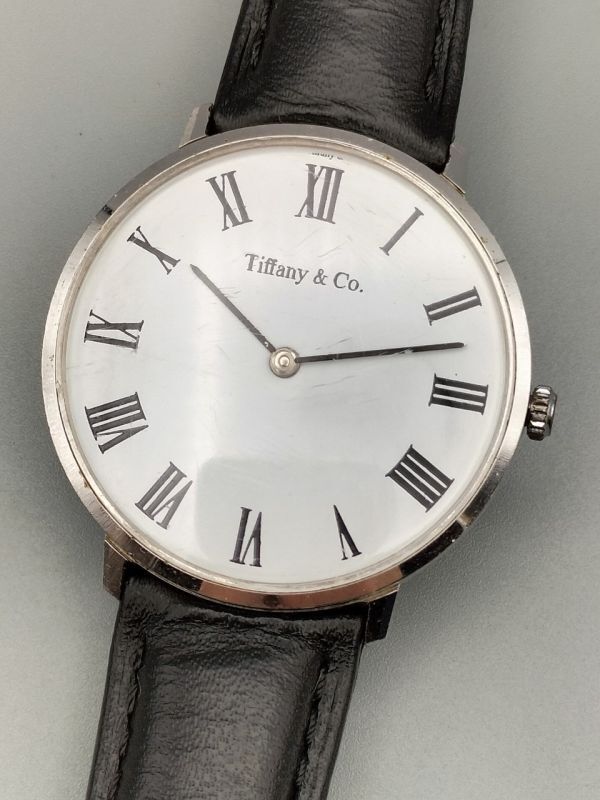 C144 1円～ 稼動品※欠品有※ ティファニー Tiffany＆Co クラシック 10/134 手巻き 腕時計 白文字盤 シルバーカラー メンズ 社外革ベルト