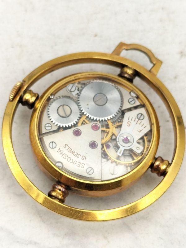 S52 1円～ 稼働品 セイコー SEIKO ユニーク 15石 手巻き 裏スケ ヴィンテージ アンティーク 懐中時計の画像3