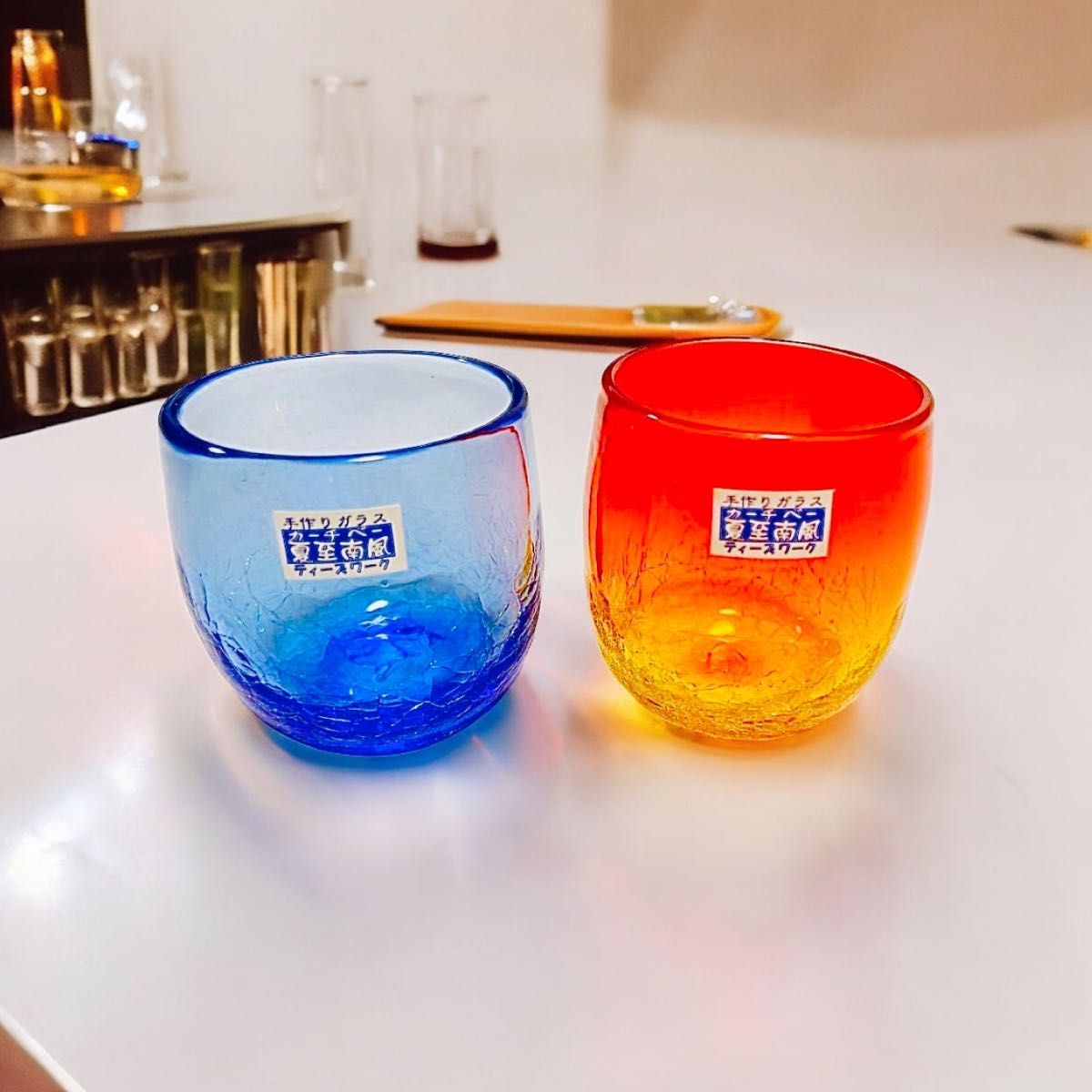 【新品未使用】琉球ガラス　手作りガラス　レッド　ブルー　ペア　赤　青　綺麗