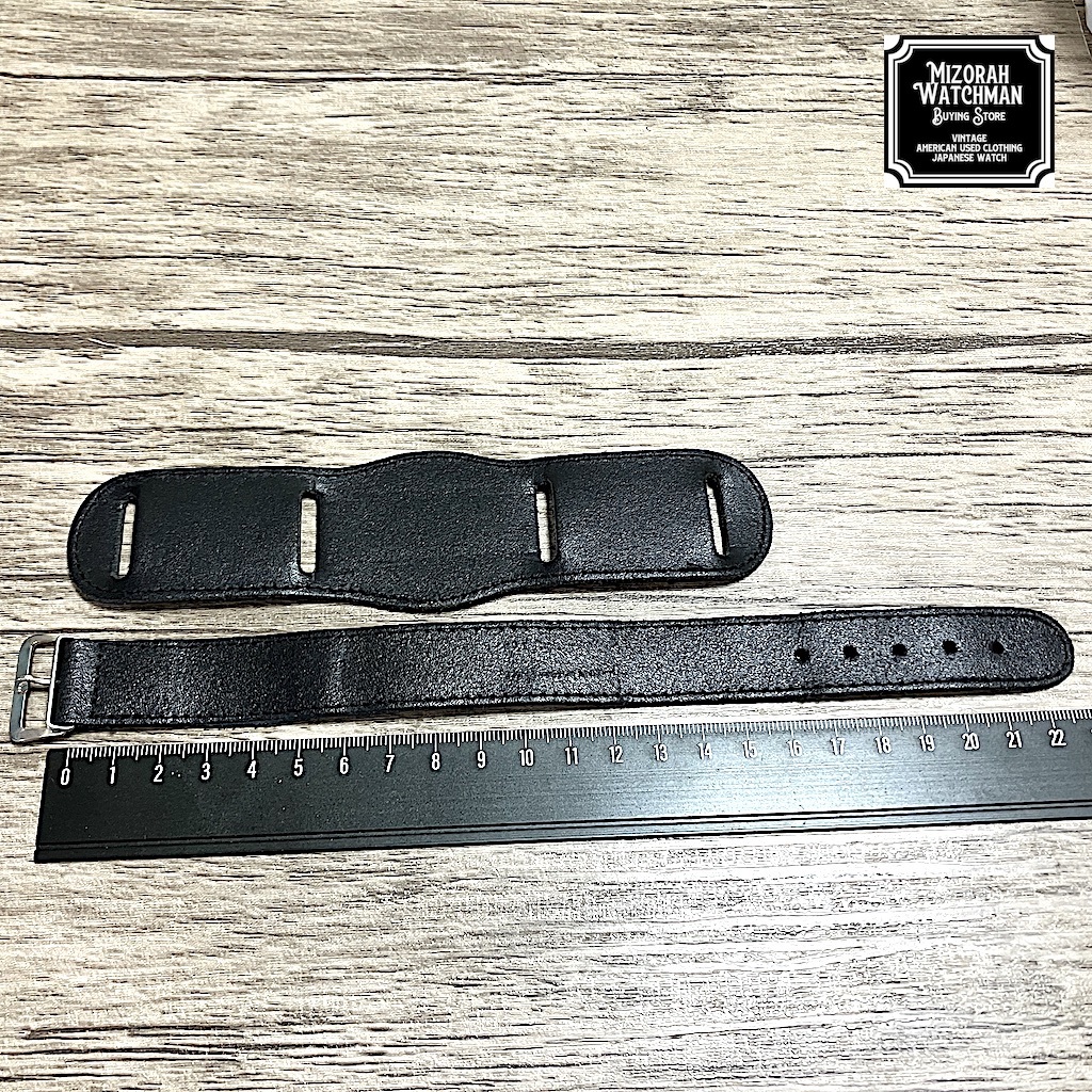 ★未使用保管品★ ヨーロッパ輸入品 レザー LONG BUND STRAP 引き通し ブラック 20mm ポール・ニューマンの画像5