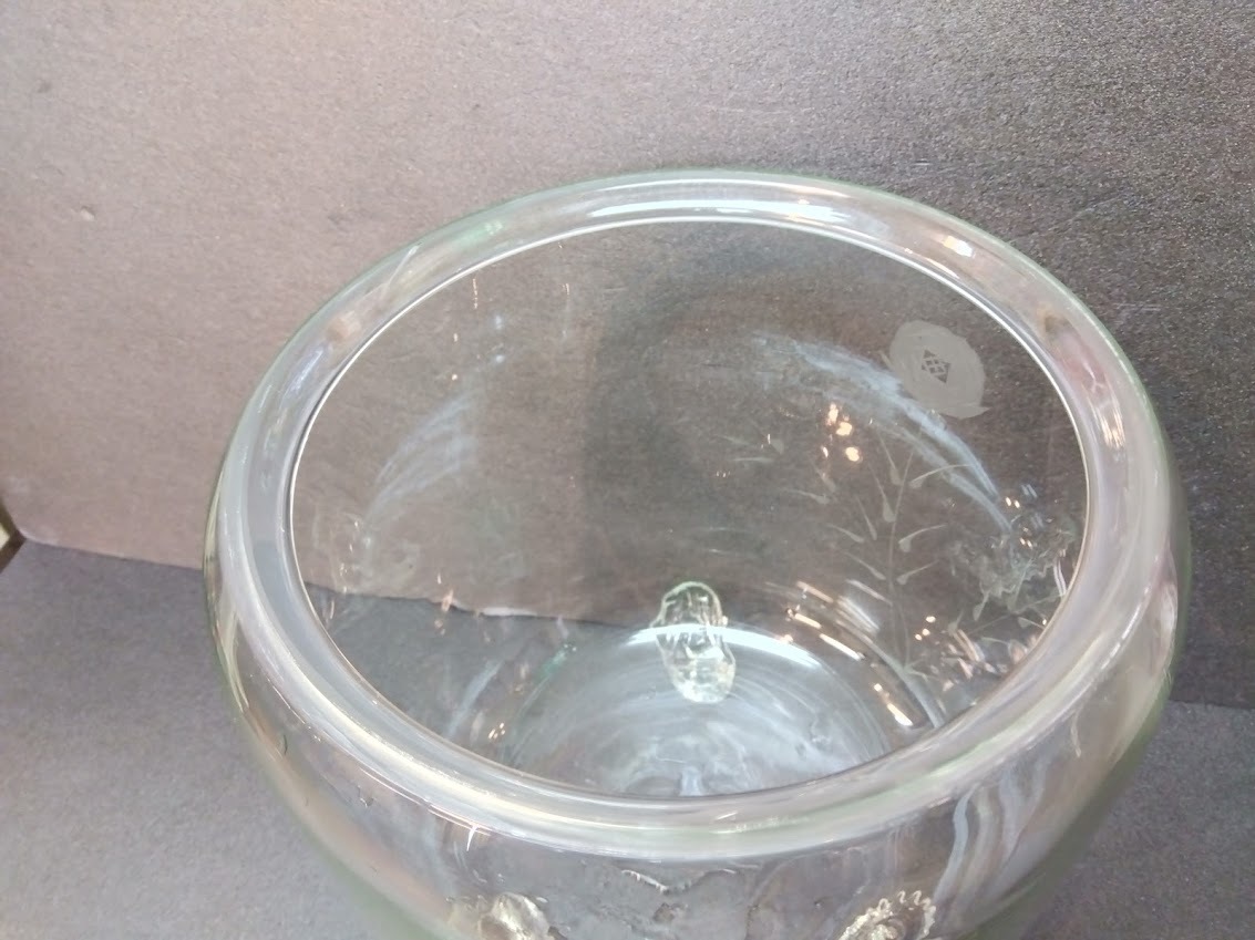 昭和レトロ 金魚鉢 水槽 ガラス 切子 ウラン？の画像2