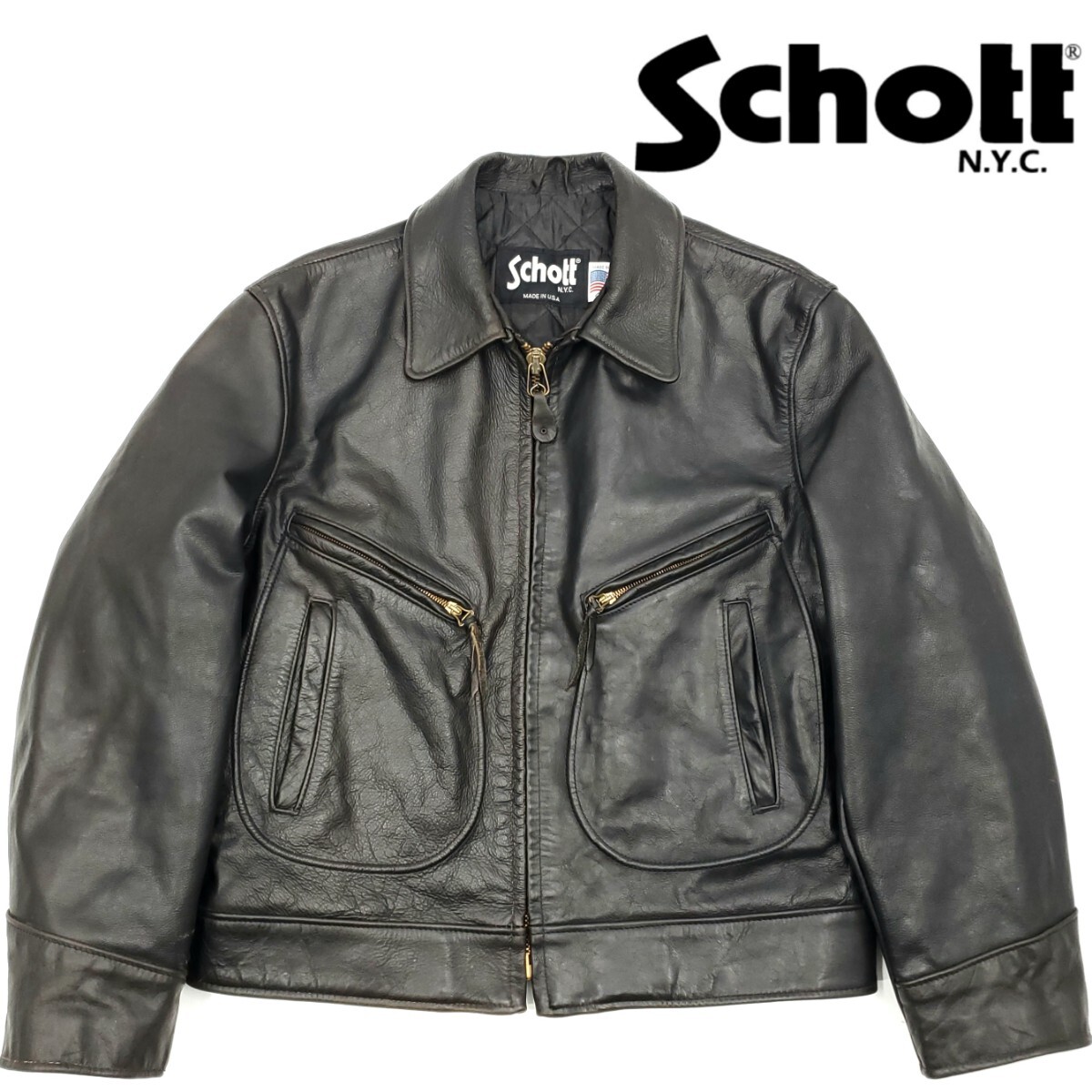 希少USA製#637 Schott 42レザーライダースジャケット黒メンズXL本革 