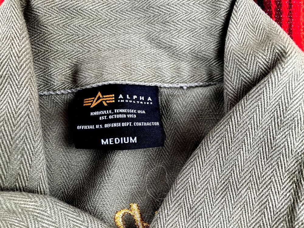 ◇ALPHA INDUSTRIES アルファ HBT ユーティリティシャツ 刺繍入り サイズ M◇検索 ミリタリー 米軍 ベイカー ヘリンボーン 古着の画像3