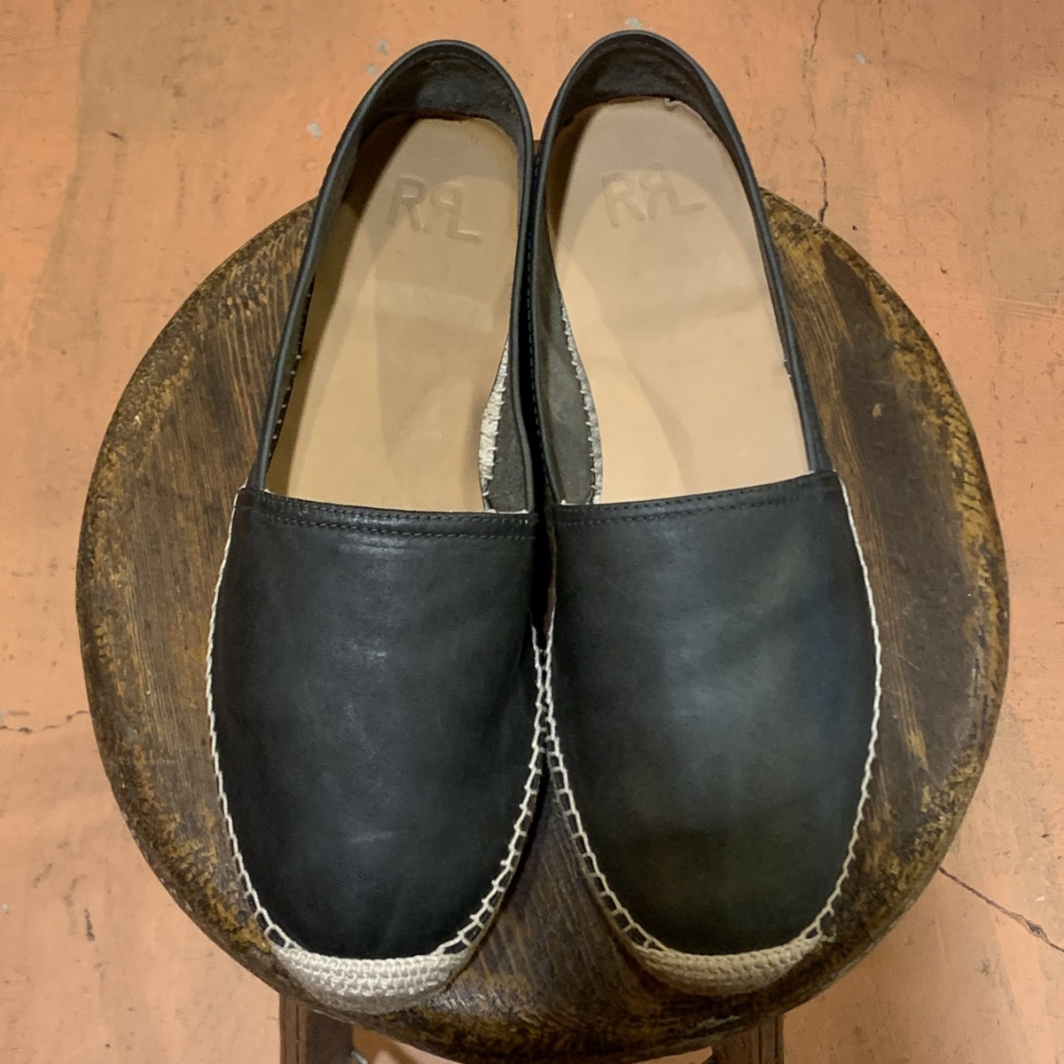 RRL ESPADRILLE LEATHER SHOES.(NEW) / ダブルアールエル エスパドリーユ レザー 革 黒 ブラック 10D レア 希少 新品 送料無料_画像6