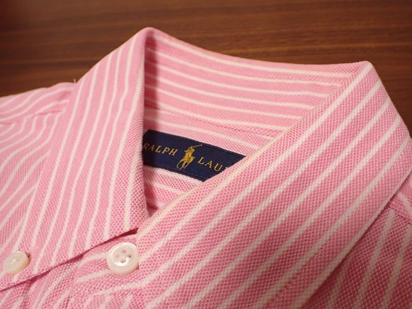 豊G629/8J◆RALPH LAUREN ラルフローレン ピンク×ホワイト ストライプ 長袖シャツ メンズSサイズ◆の画像4