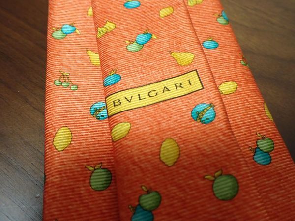 豊G512/8J●BVLGARI ブルガリ ネクタイ オレンジ メンズ 箱付き 中古品●_画像9