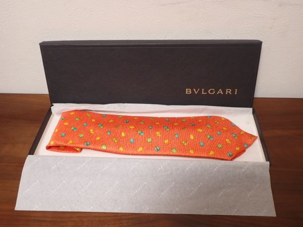 豊G512/8J●BVLGARI ブルガリ ネクタイ オレンジ メンズ 箱付き 中古品●_画像3