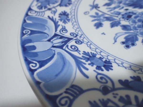 豊G680/8J●ROYAL DELFT ロイヤルデルフト プレート 大皿 絵皿 飾り皿 花柄 洋食器 良品●_画像3