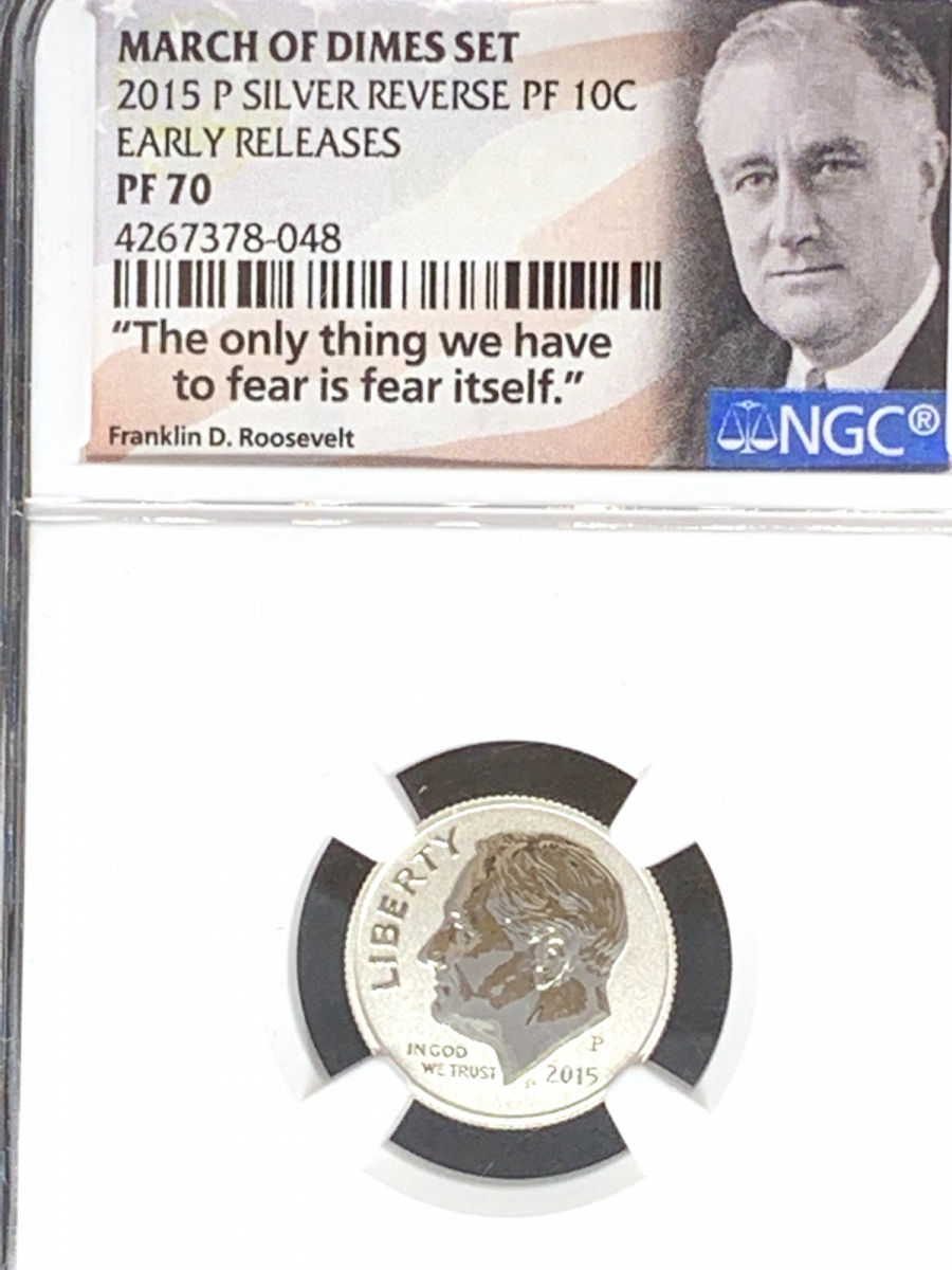 ２０１５年(Ｐ) アメリカ１０セント銀貨(ルーズベルトダイム March of Dimes Set ＮＧＣ-ＰＦ７０ＥＲ)の画像3