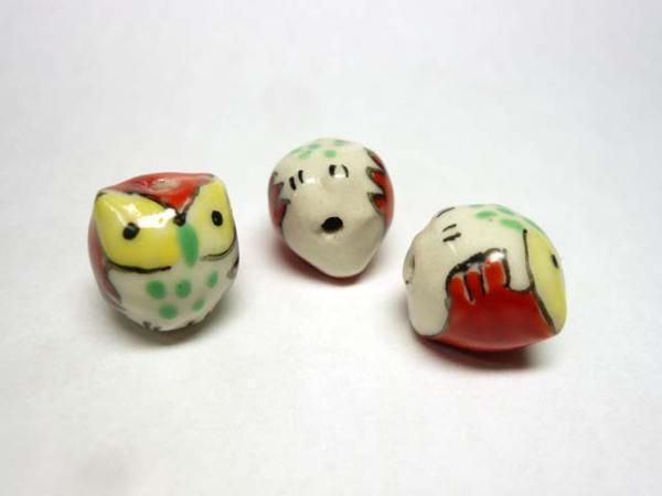 # ceramics beads # owl ( small ) round red approximately 14 piece 06-1079
