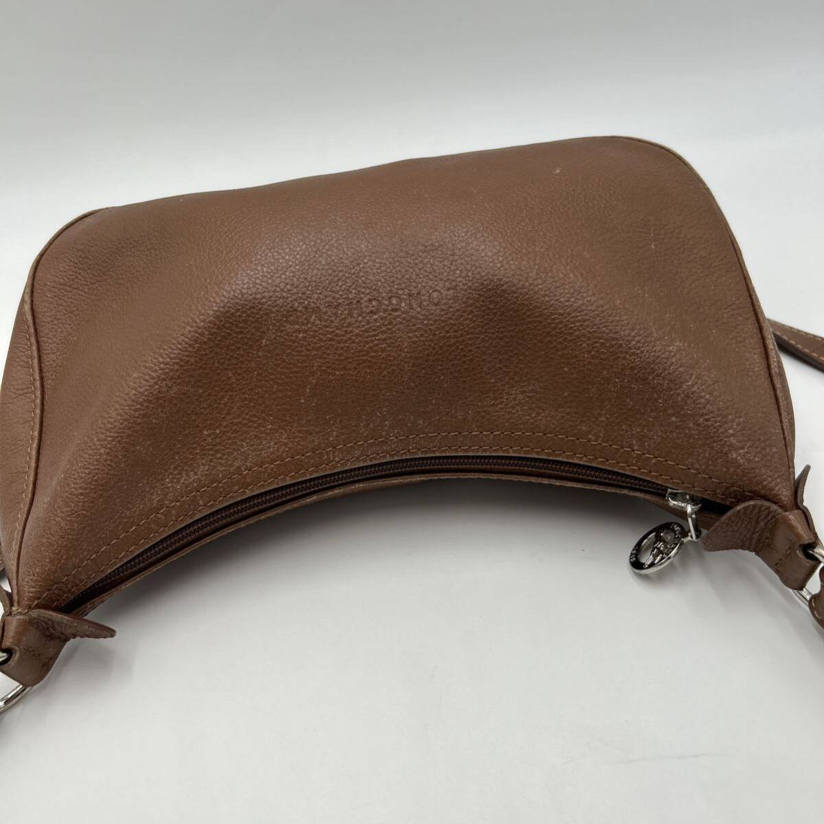 A ■ 保存袋付き '極上レザー使用' Longchamp ロンシャン 本革 LEATHER ショルダーバッグ 斜め掛け鞄 ボディバッグ 婦人鞄 レディース 茶系_画像7