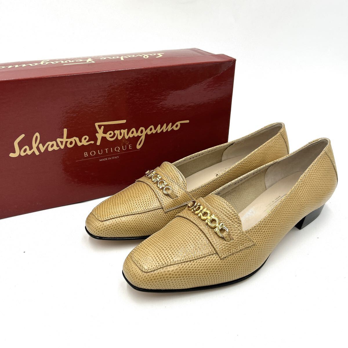 ■ 良品 イタリア製 '高級ラグジュアリー靴' Salvatore Ferragamo サルヴァトーレフェラガモ LEATHER ガンチーニ パンプス US6.5 23.5cm _画像1